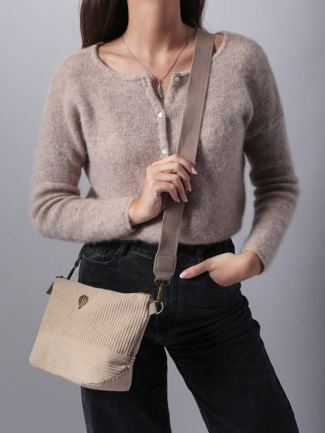 Sac Bandoulière Velours Le voyage en panier Beige velours AHP239 vue secondaire 1