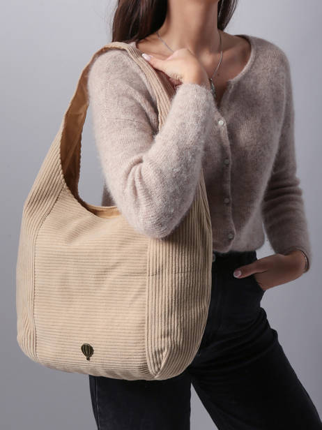 Sac Porté épaule Velours Polyester Le voyage en panier Beige velours AHP243 vue secondaire 1